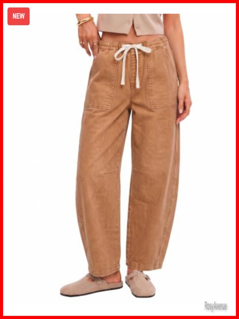 GRAPENT Baggy Barrel Wide Leg High Rise Pull On Stretchy Denim Jeans